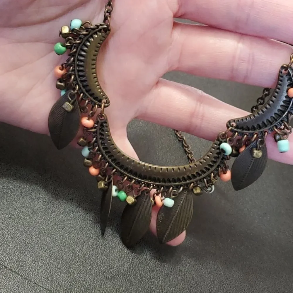 Bronze tone leaf necklace 22-24.5" - Picture 2 of 11